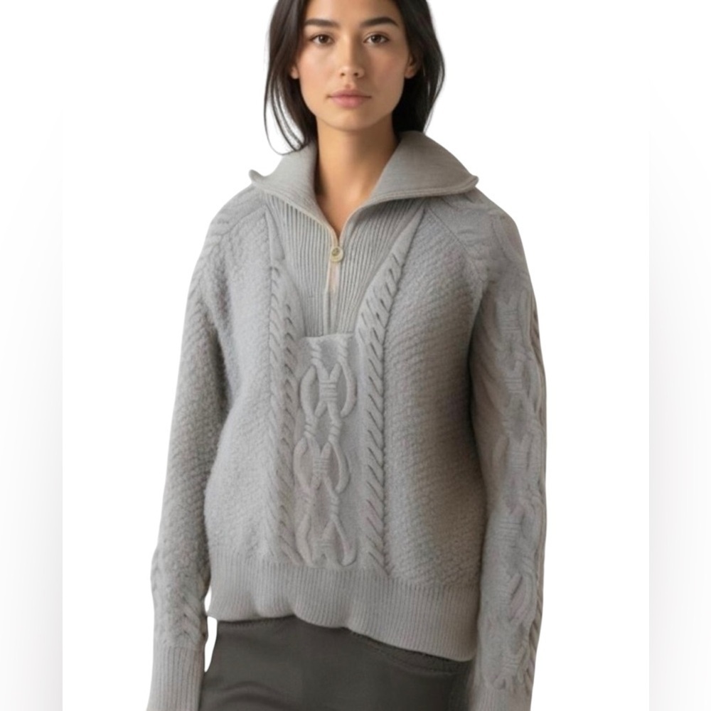 SHEIN Grey Cable Knit Zip Collar Short Oversized Pullover Long Sleeve Sweater M